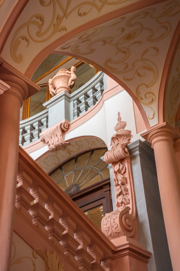 Painted staircase with carvings in Melk Abbey