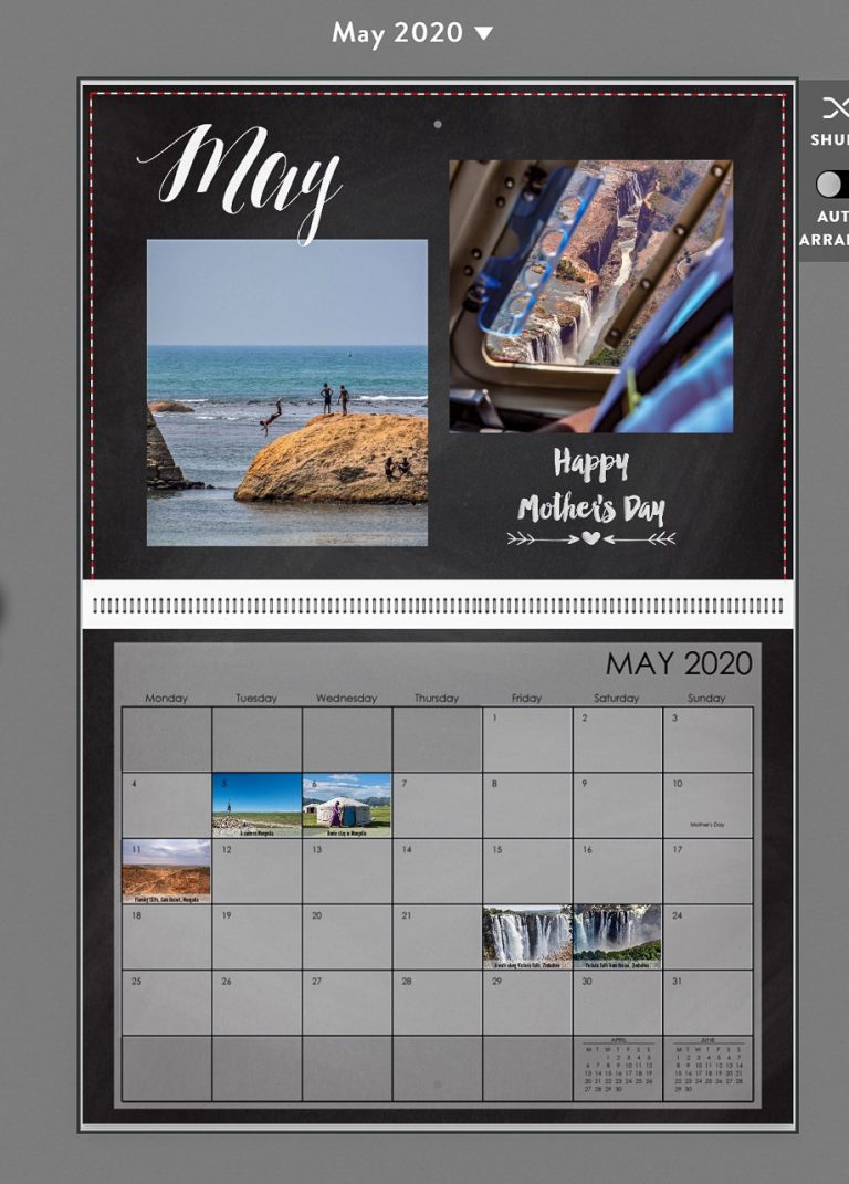 Calendar example Snapfish Just Me Travel