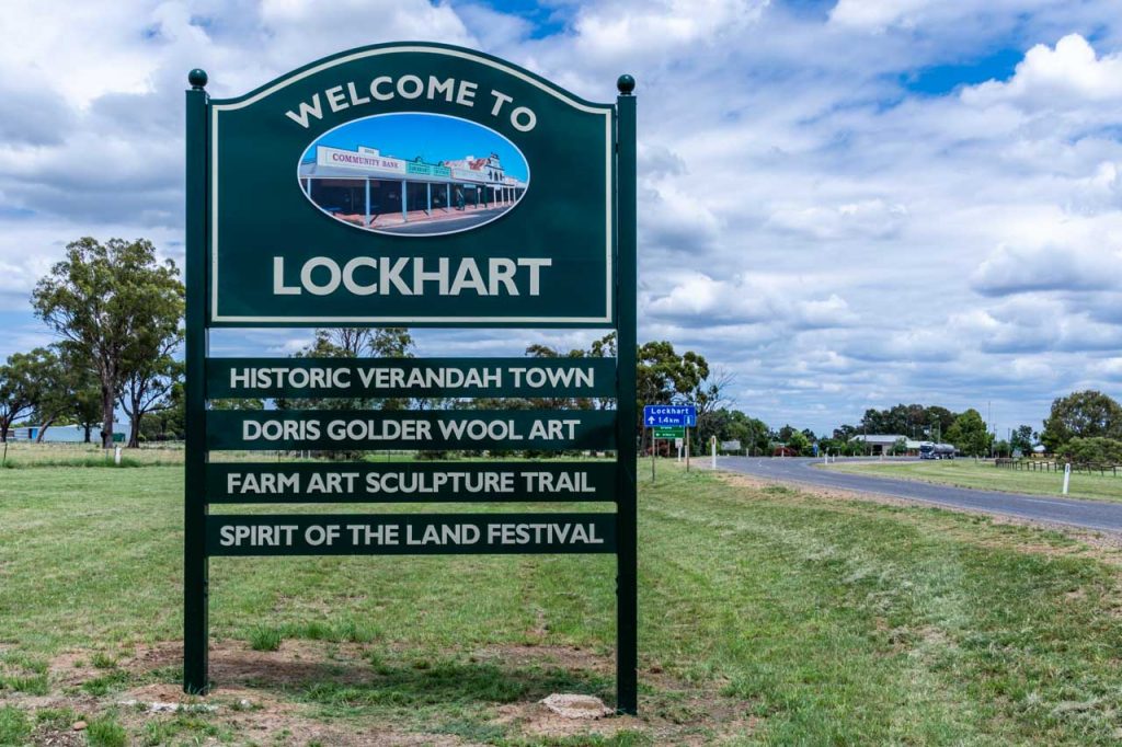A wooden sign for the town of Lockhart