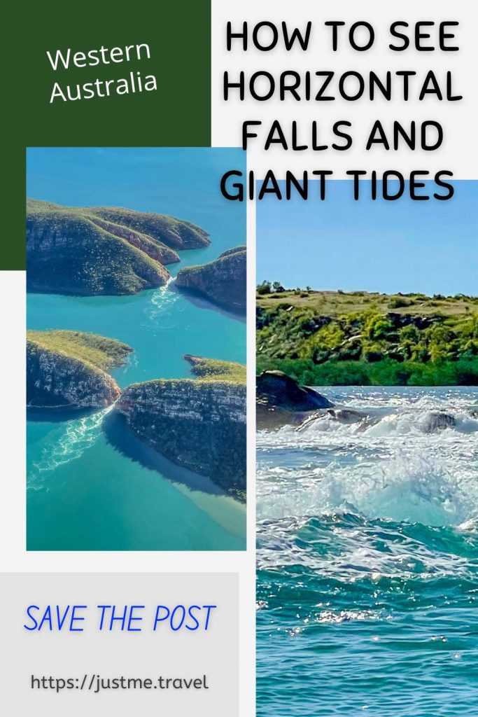 An image with two photos. One is an aerial view of horizontal waterfalls and the other is a whirlpool in the sea.