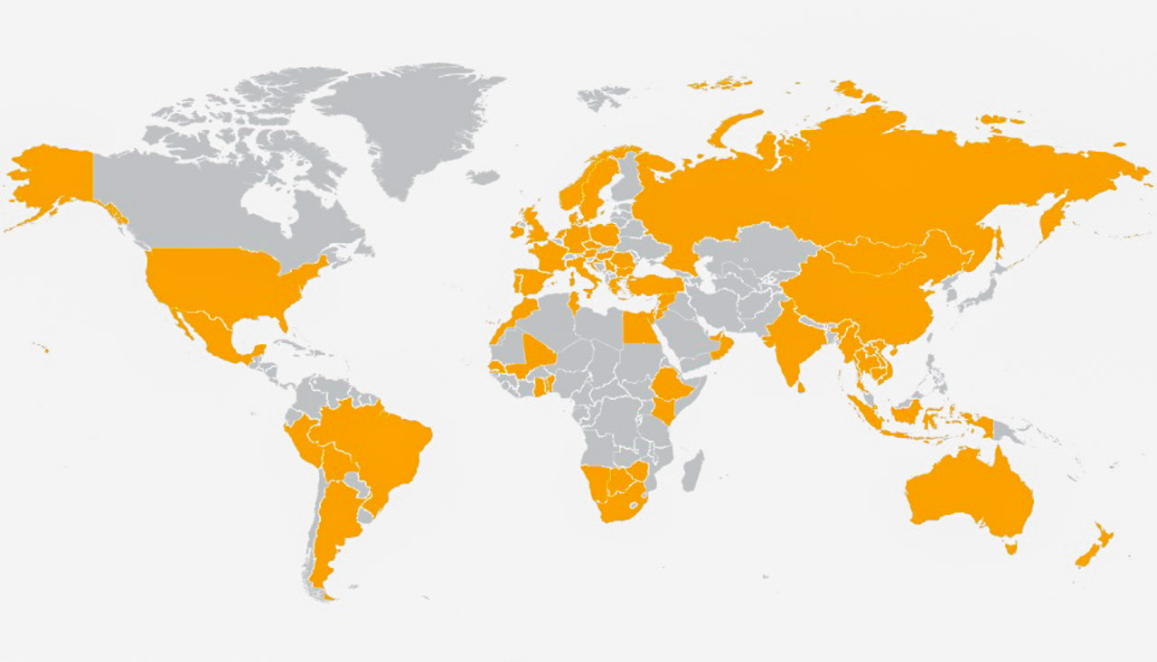The image is a map of the world showing 69 countries in orange that I have visited across six continents.