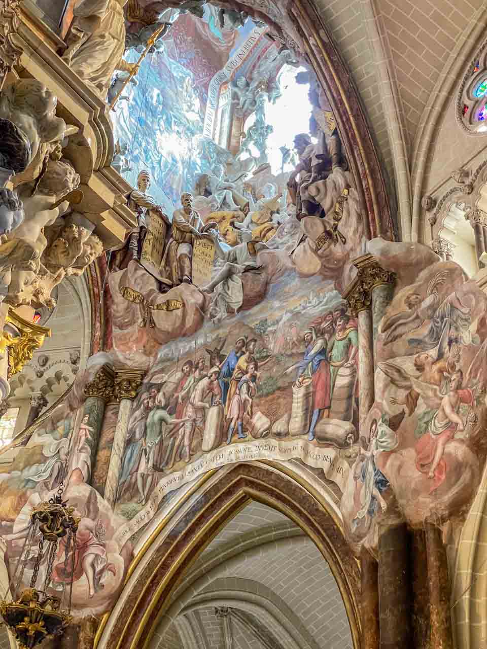 Religious frescos on the walls of a cathedral.