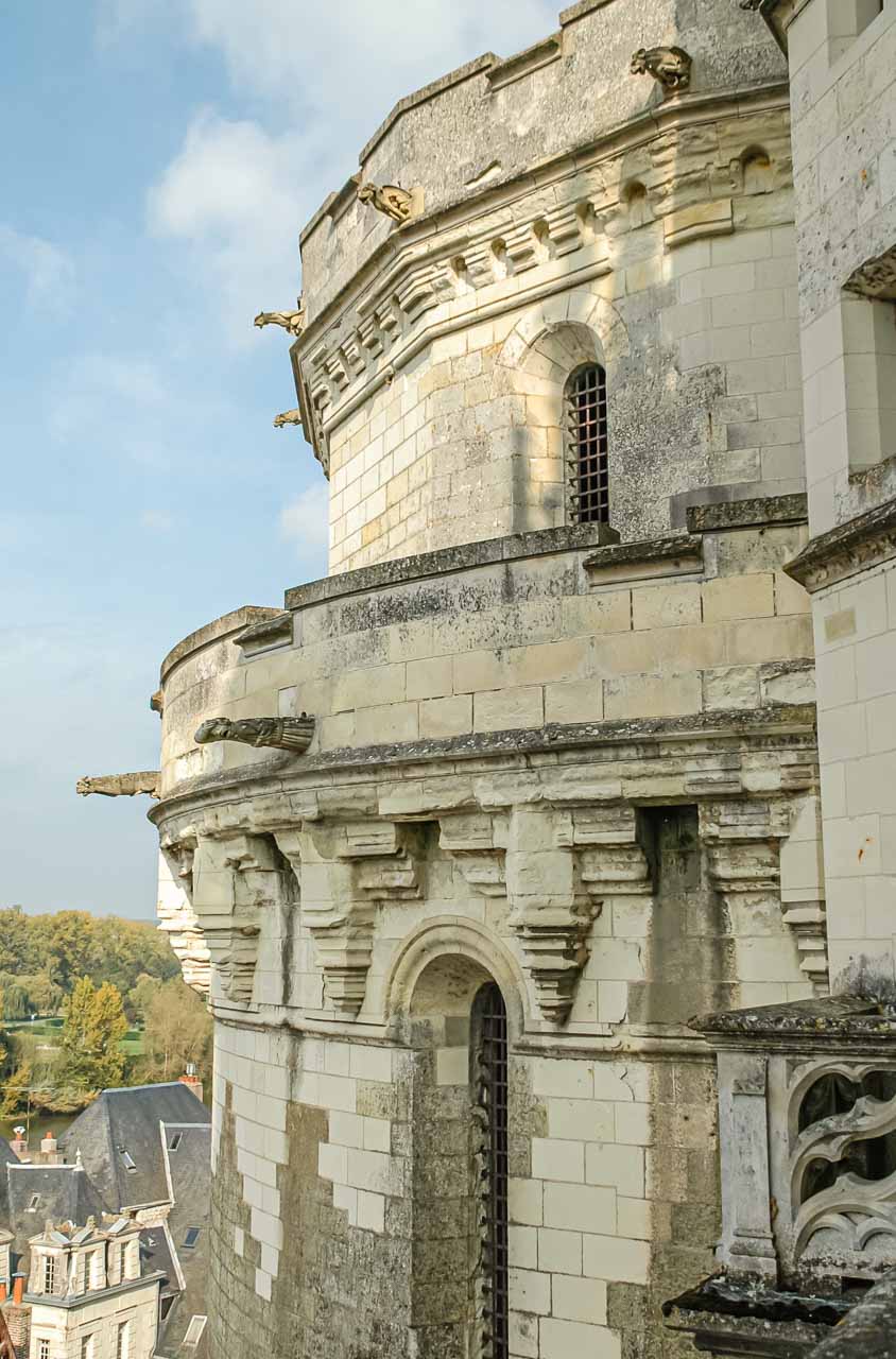 A castle's fortified stone round tower.